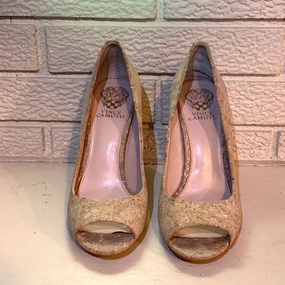 Vince Camuto Light Cork Open Toe Heels - Picture 6 of 8